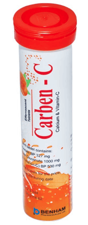 Carben C 1000 mg+327 mg+500 mg Effervescent Tablet