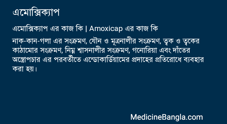 এমোক্সিক্যাপ এর কাজ এমোক্সিক্যাপ in Bangla