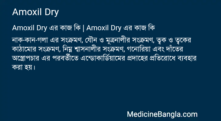 Amoxil Dry এর কাজ Amoxil Dry in Bangla