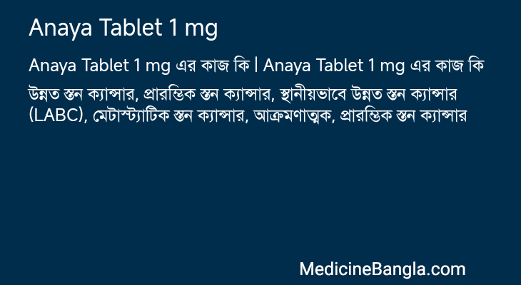 Anaya Tablet 1 mg এর কাজ Anaya Tablet 1 mg in Bangla
