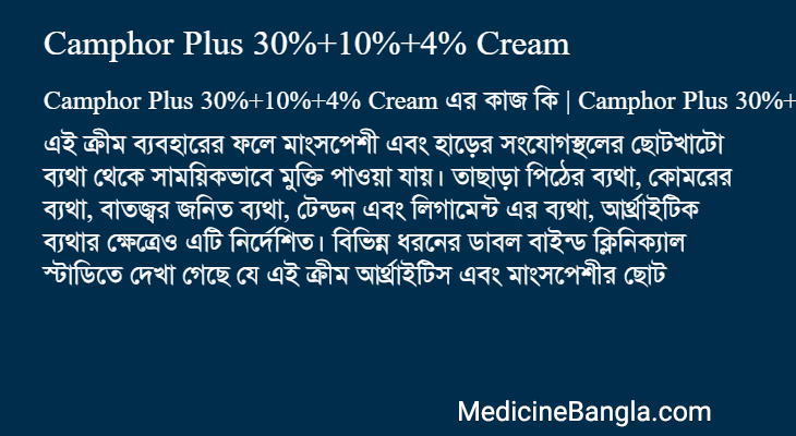Camphor Plus 30%+10%+4% Cream in Bangla
