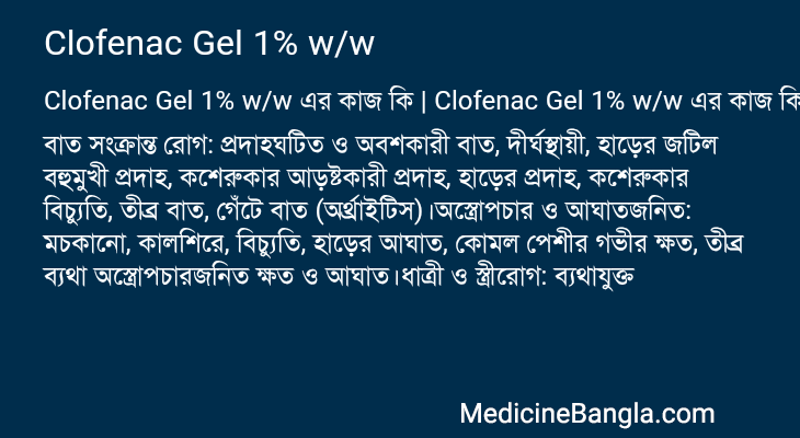 Clofenac Gel 1% w/w এর কাজ Clofenac Gel 1% w/w in Bangla