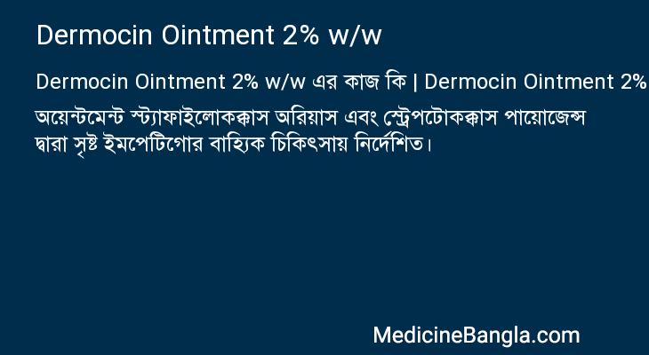 Dermocin Ointment 2% w/w এর কাজ Dermocin Ointment 2% w/w in Bangla