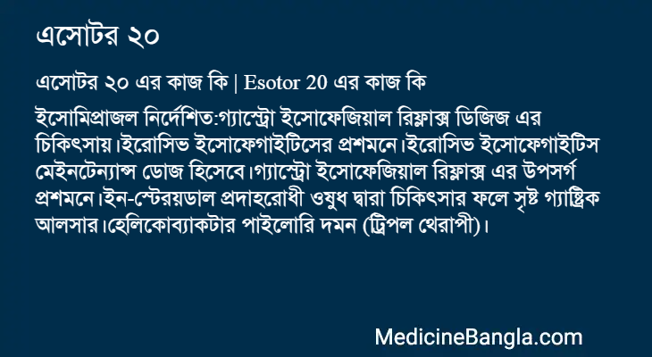 এসোটর ২০ এর কাজ এসোটর ২০ in Bangla