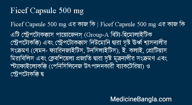 Ficef Capsule 500 mg এর কাজ Ficef Capsule 500 mg in Bangla