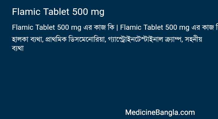 Flamic Tablet 500 mg এর কাজ Flamic Tablet 500 mg in Bangla