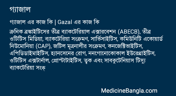 গ্যাজাল এর কাজ গ্যাজাল in Bangla