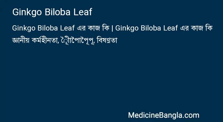 Ginkgo Biloba Leaf এর কাজ Ginkgo Biloba Leaf in Bangla