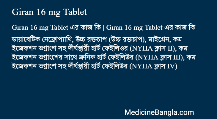 Giran 16 mg Tablet এর কাজ Giran 16 mg Tablet in Bangla
