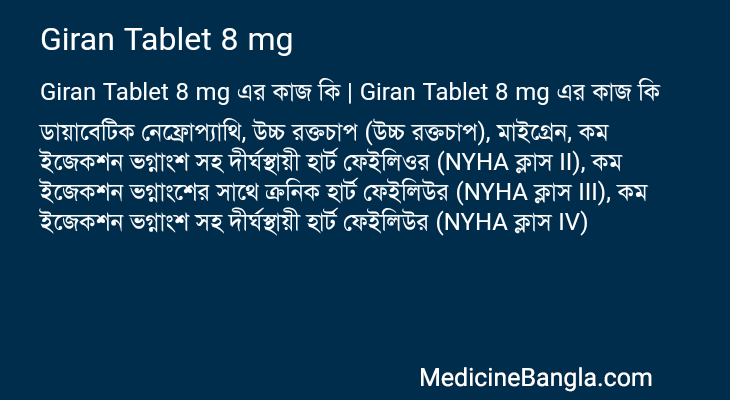 Giran Tablet 8 mg এর কাজ Giran Tablet 8 mg in Bangla