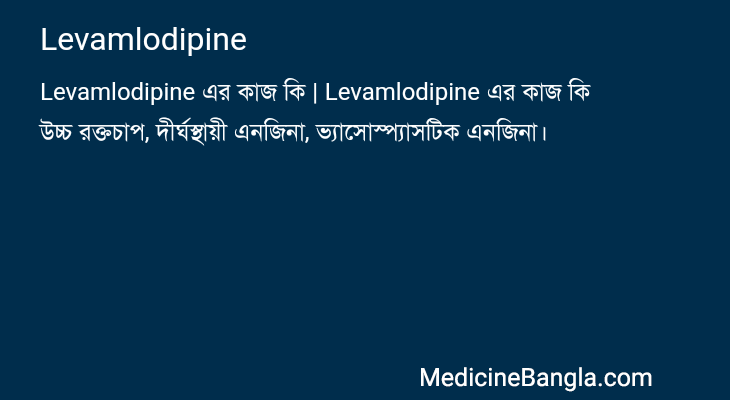 Levamlodipine এর কাজ Levamlodipine in Bangla