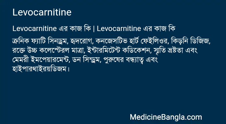 Levocarnitine এর কাজ Levocarnitine in Bangla