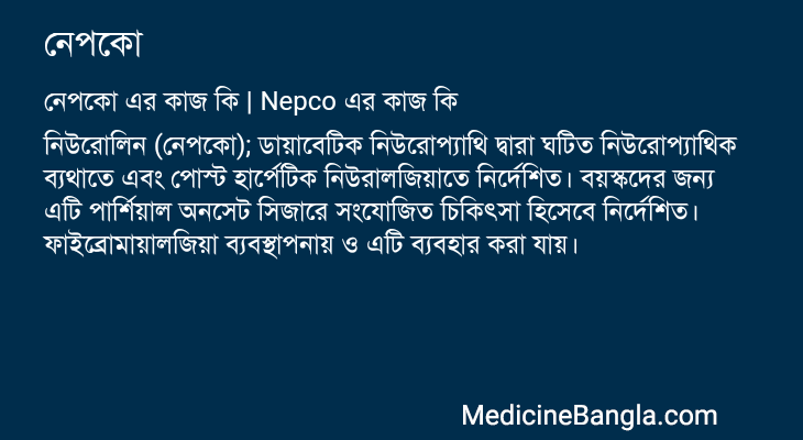 নেপকো এর কাজ নেপকো in Bangla