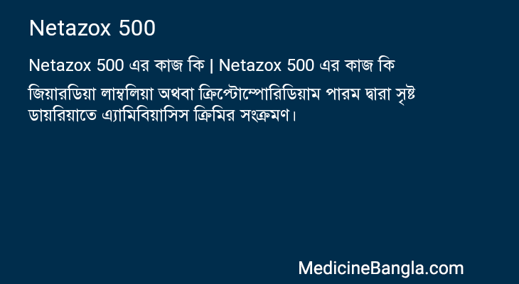 Netazox 500 এর কাজ Netazox 500 in Bangla