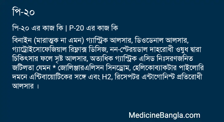 পি-২০ এর কাজ পি-২০ in Bangla