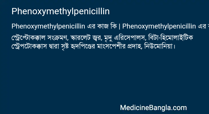 Phenoxymethylpenicillin এর কাজ Phenoxymethylpenicillin in Bangla