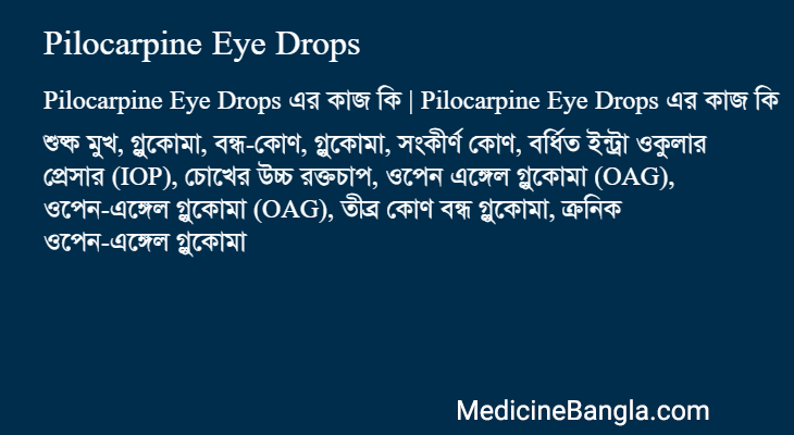 Pilocarpine Eye Drops এর কাজ Pilocarpine Eye Drops in Bangla