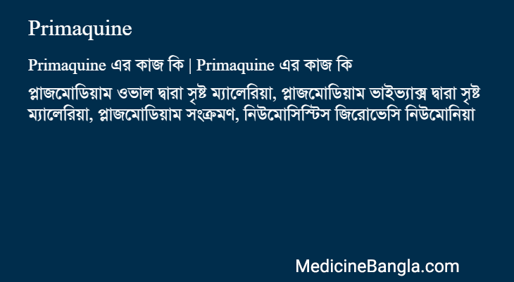 Primaquine এর কাজ Primaquine in Bangla