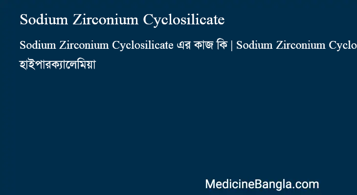 Sodium Zirconium Cyclosilicate এর কাজ Sodium Zirconium Cyclosilicate in Bangla