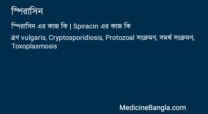 স্পিরাসিন এর কাজ স্পিরাসিন in Bangla
