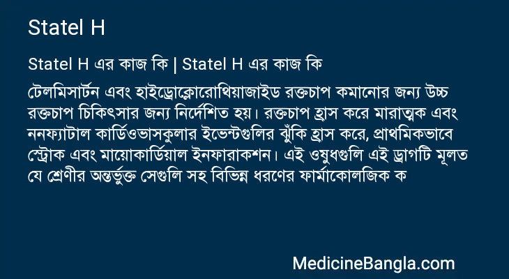 Statel H এর কাজ Statel H in Bangla