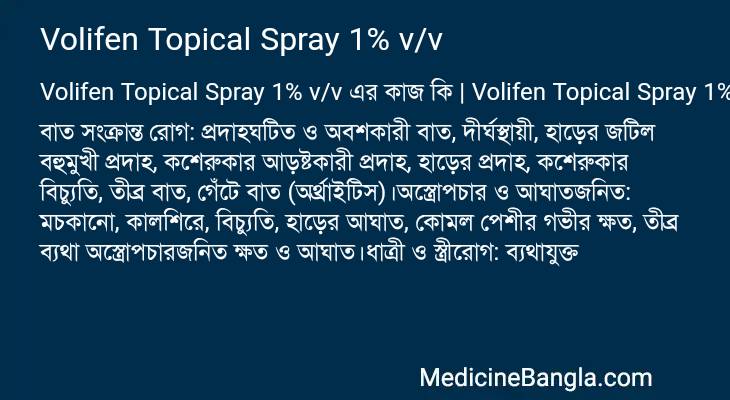 Volifen Topical Spray 1% v/v এর কাজ Volifen Topical Spray 1% v/v in Bangla