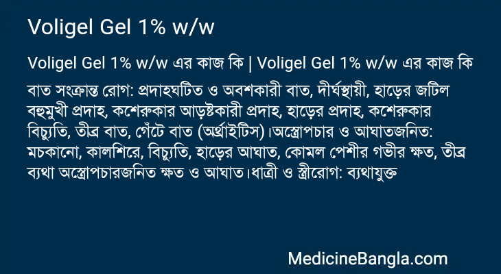 Voligel Gel 1% w/w এর কাজ Voligel Gel 1% w/w in Bangla